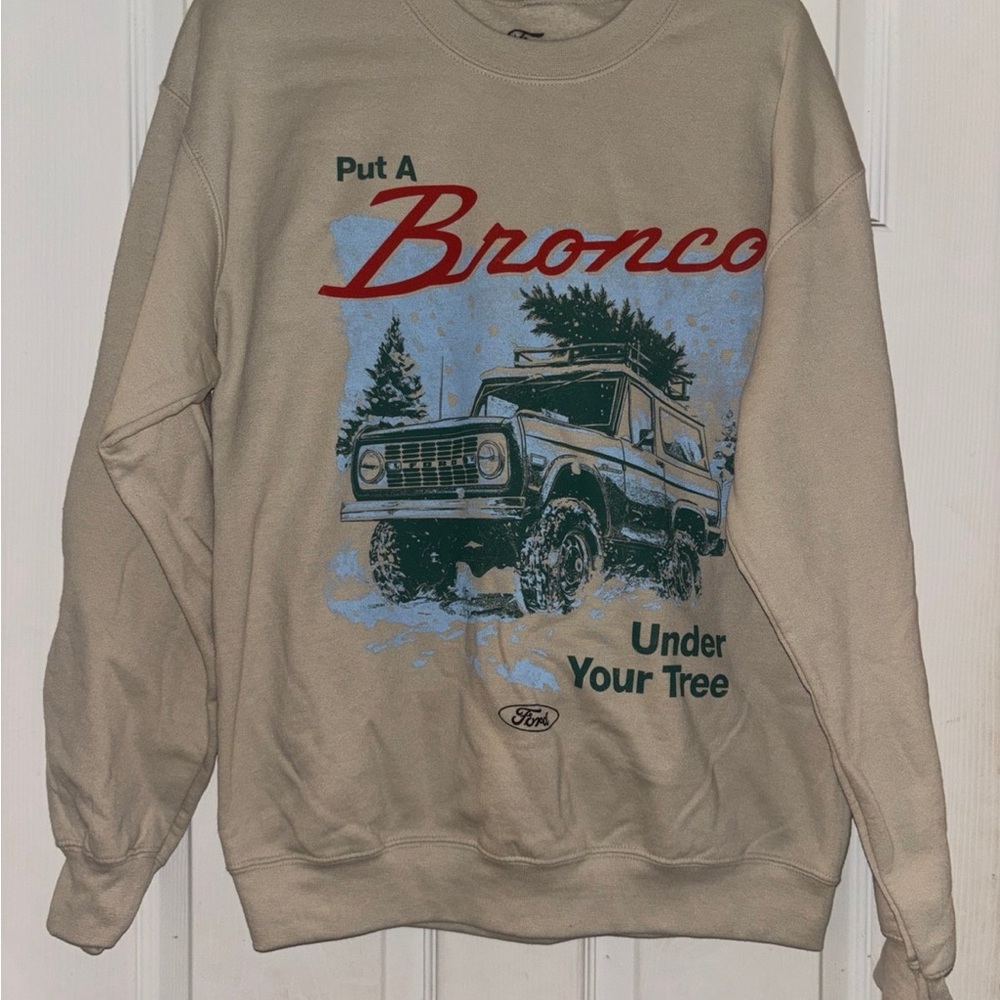 Ford Beige Crewneck Sweatshirt with Red Bronco Graphic
